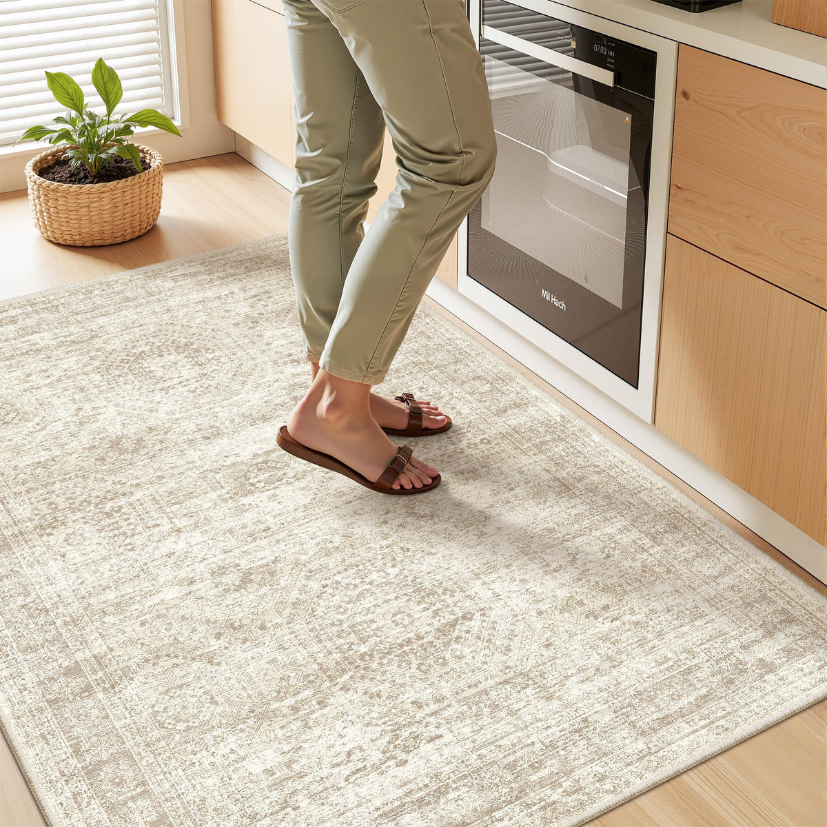 2x8 Runner Rug Non Slip,Washable Hallway Runner Rug,Beige