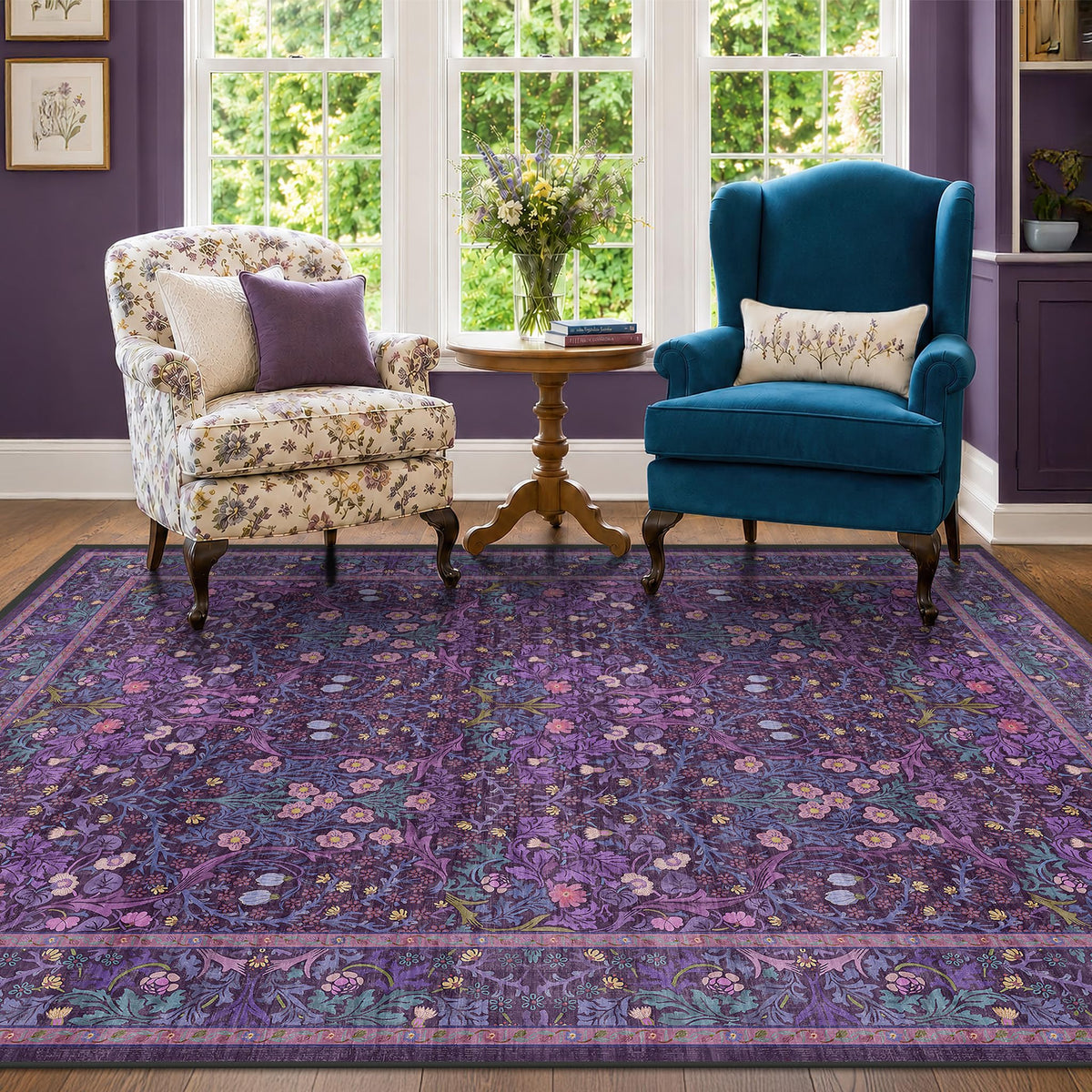 Washable Plum Purple Runner Rug 2x6 - Boho Rug Runner for Bathroom, Kitchen, Indoor Entryway, Low Pile Violet Carpet for Bedroom Bedside, Laundry Room, Hallway Mats for Floor, Stain Resistant