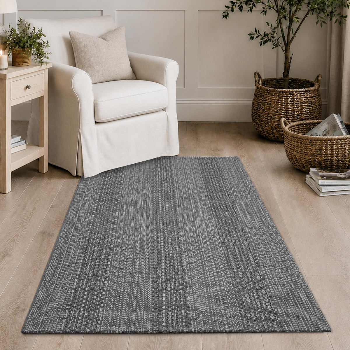 MatEssenz 2x3 Textured Washable Entry Rug, Natural Woven Low-Profile Door Mat with Non-Slip TPR Backing, Brown, for Entryway, Kitchen, Laundry Room