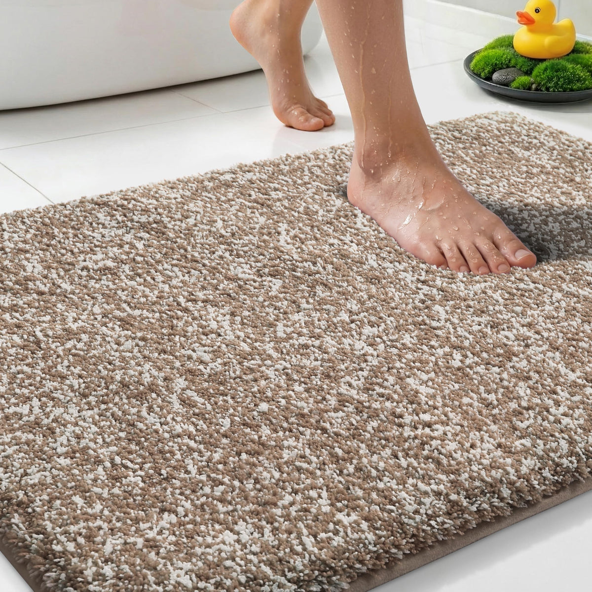 Yimobra Non Slip Machine Washable Bathroom Rug 24x17 Light Beige and White