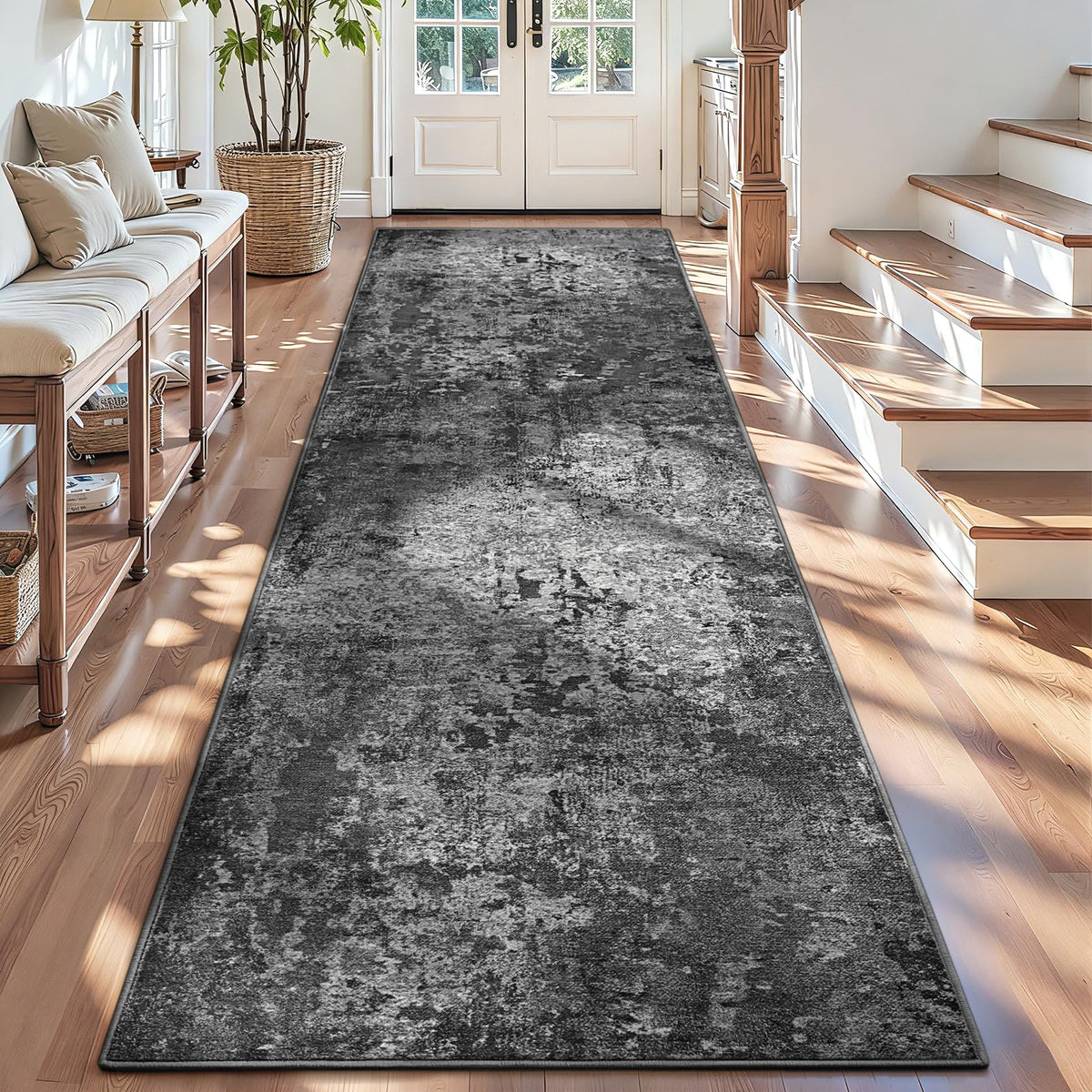Ompaa 2x6 Rug Runners for Hallways Kitchen Runner Rug Non Slip Washable Grey Long Runner Rugs with Rubber Backing Soft Abstract Carpet Runner for Hallways, Kitchen, Bedroom, Bathroom, Entryway