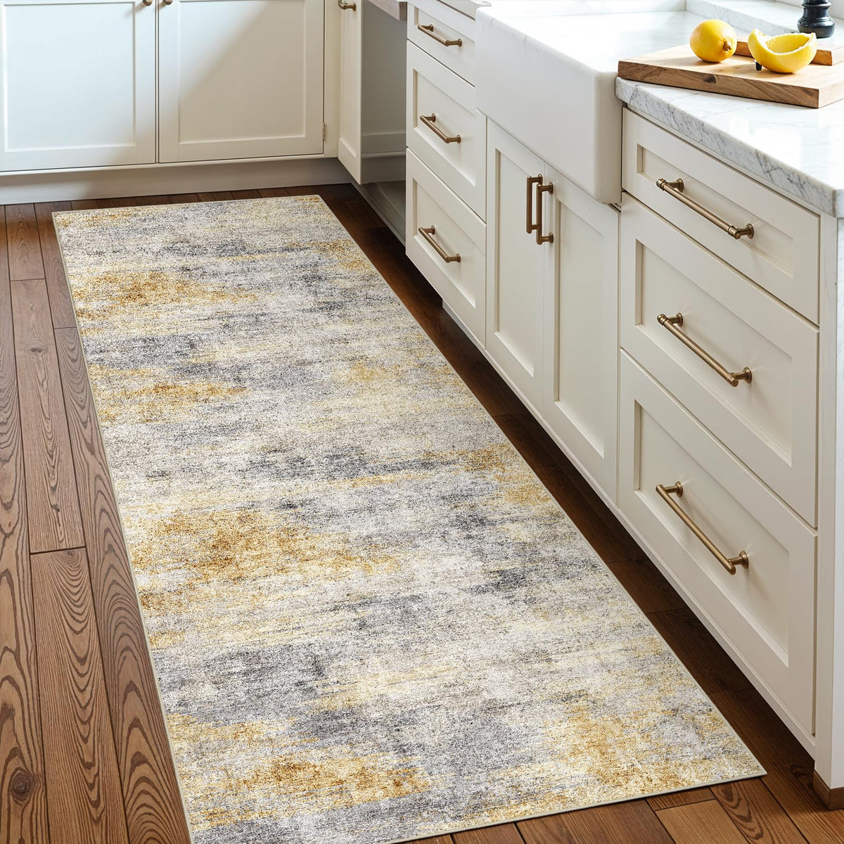 2x5 Runner Rug Washable Moroccan: Non Slip Kitchen Long Floor Mat Beige