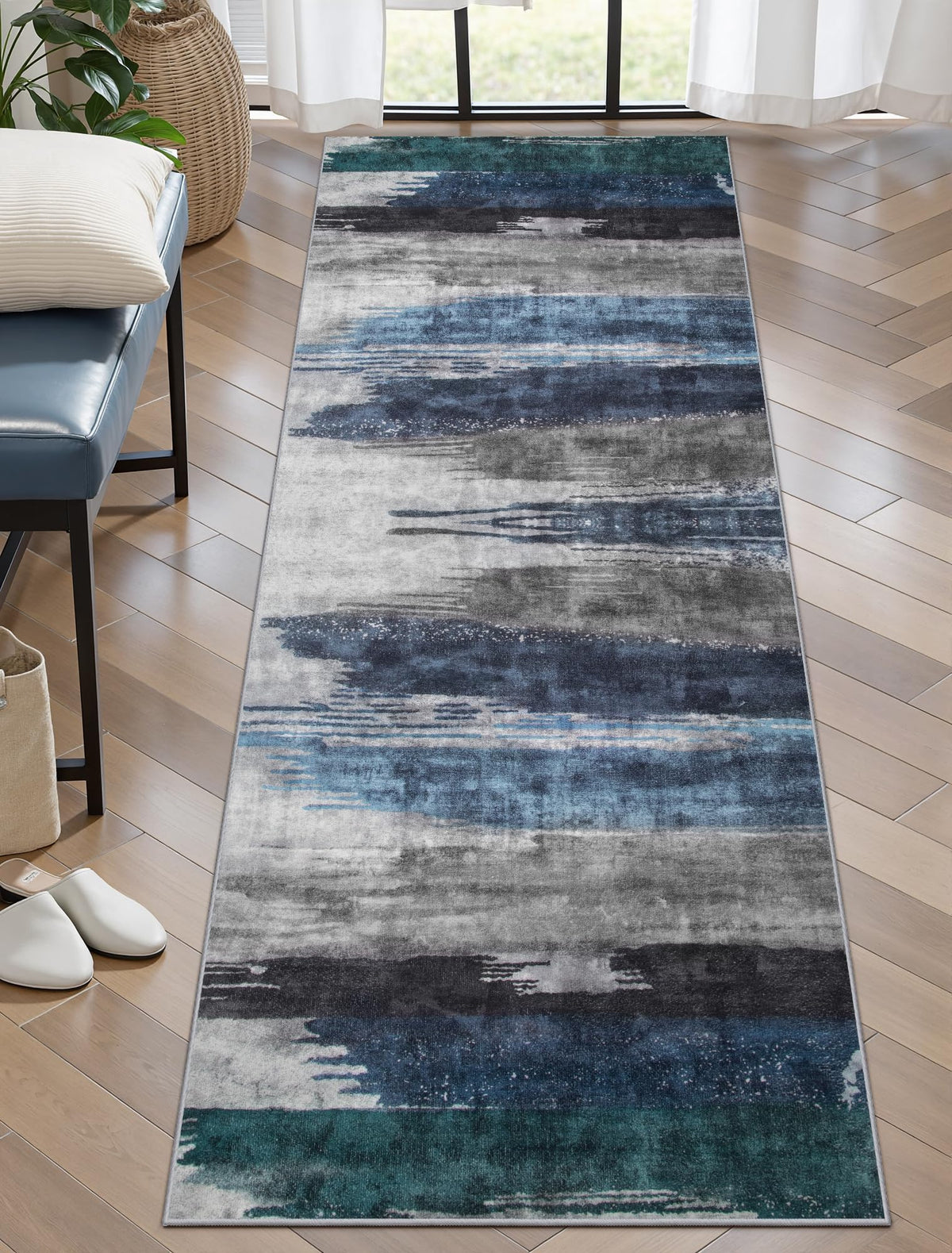 Ciicool Washable Area Rug 2x3 Entryway Rug, Modern Abstract Entry Mat Navy