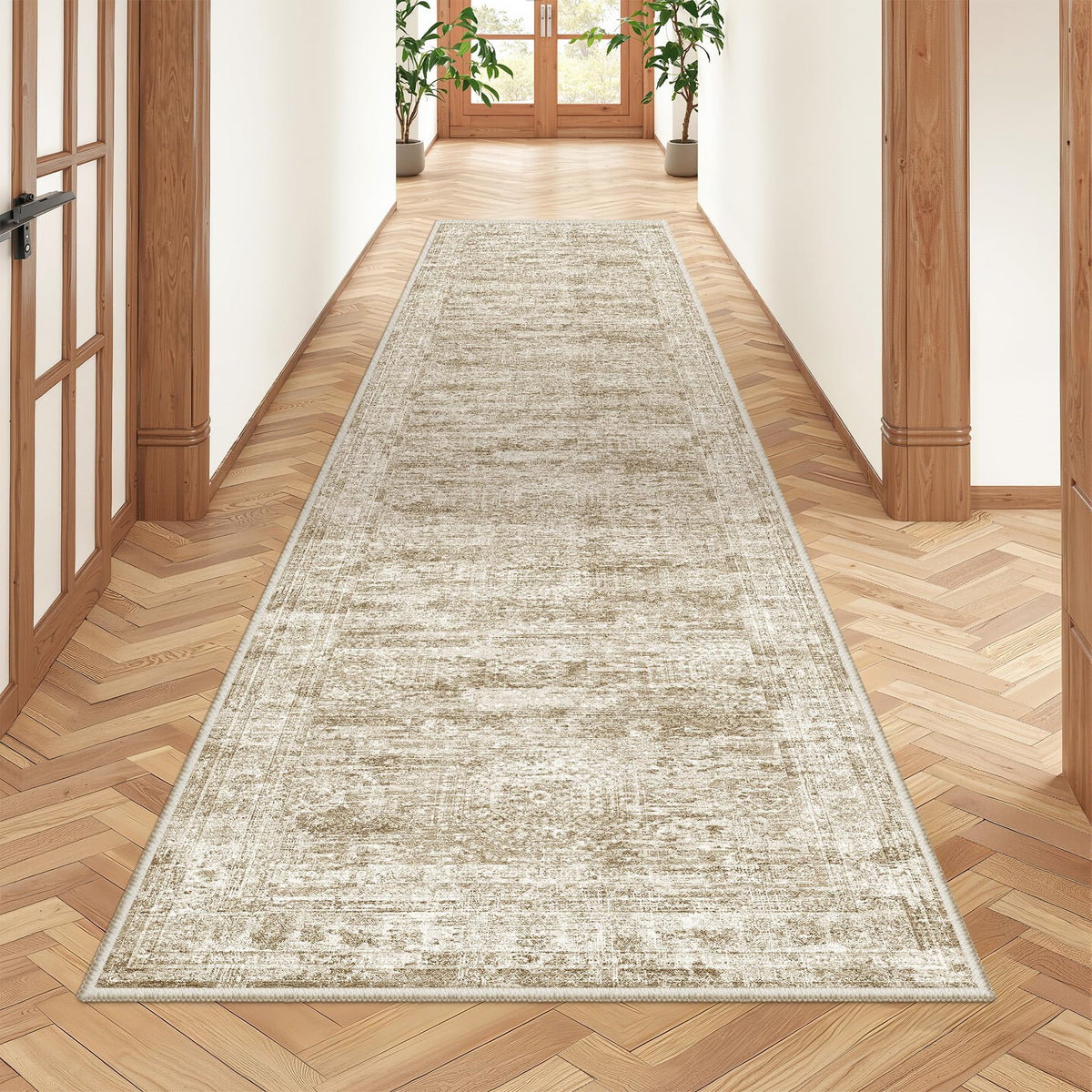 2x8 Runner Rug Non Slip,Washable Hallway Runner Rug,Beige