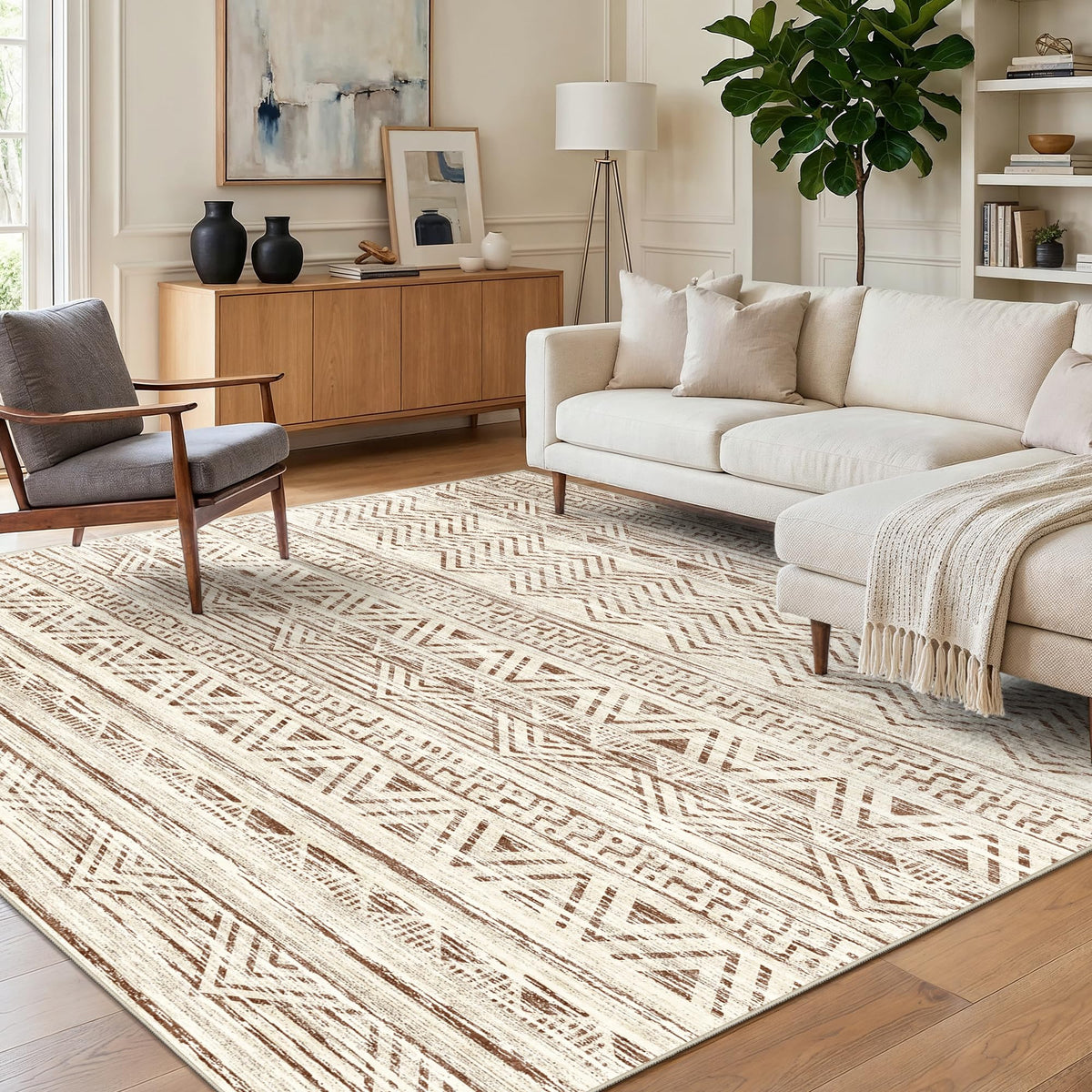 2x5 Runner Rug Washable Moroccan: Non Slip Kitchen Long Floor Mat Beige