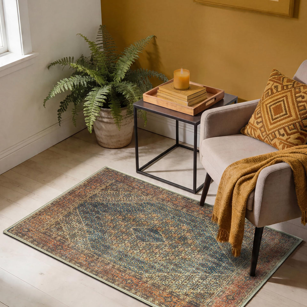 Keen Home Design Vintage Washable Entryway Rug, Non-Slip Low Pile, 2x3