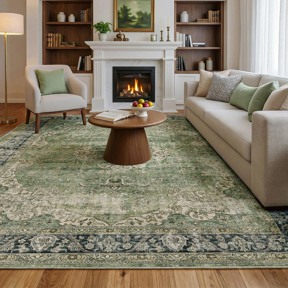 FMFUNCTEX 2x6 Hallway Runner Rug Washable Beige Neutral Vintage Distressed