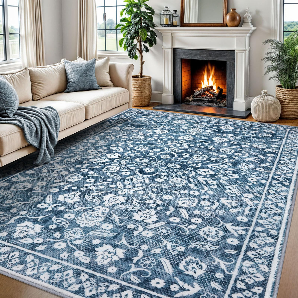 Vintage Washable Entryway Rug 2x3 Small Area Rug Non Slip Door Mat