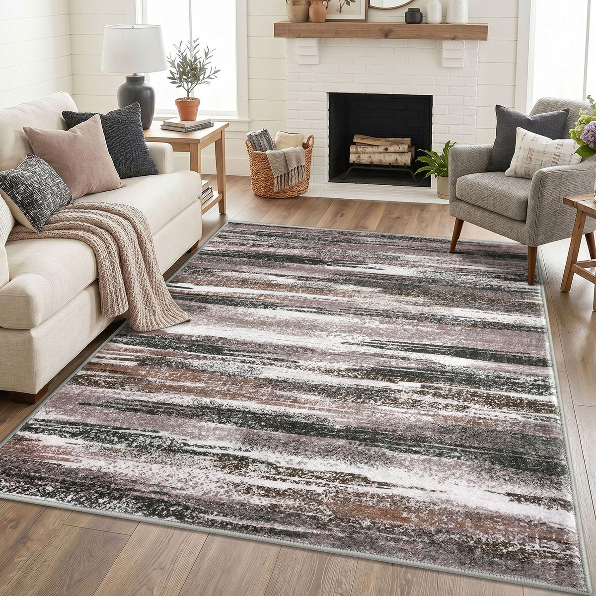 Lansny Abstract Washable 2x6 Runner Rug Non Slip Runners for Hallway