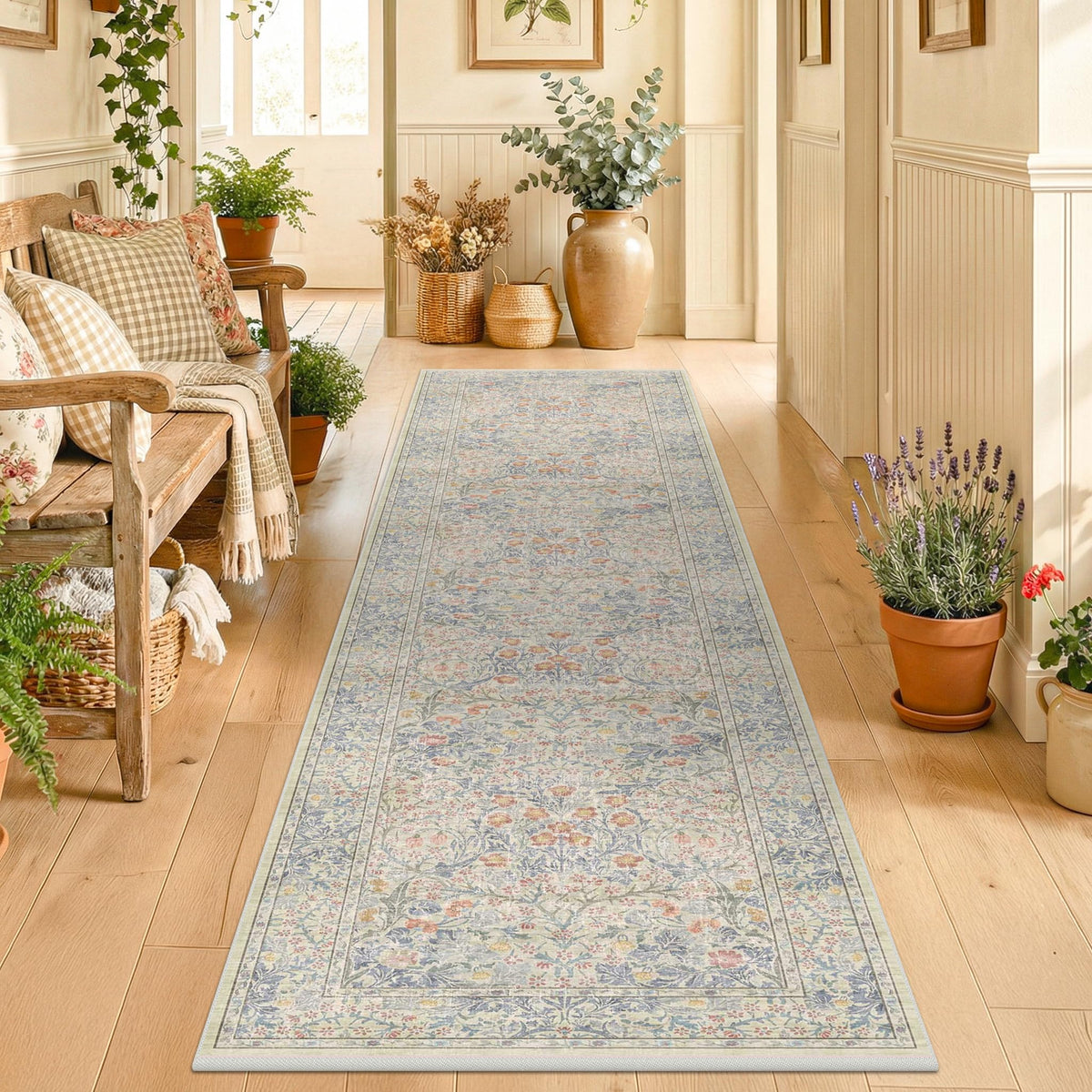 Washable Plum Purple Runner Rug 2x6 - Boho Rug Runner for Bathroom, Kitchen, Indoor Entryway, Low Pile Violet Carpet for Bedroom Bedside, Laundry Room, Hallway Mats for Floor, Stain Resistant