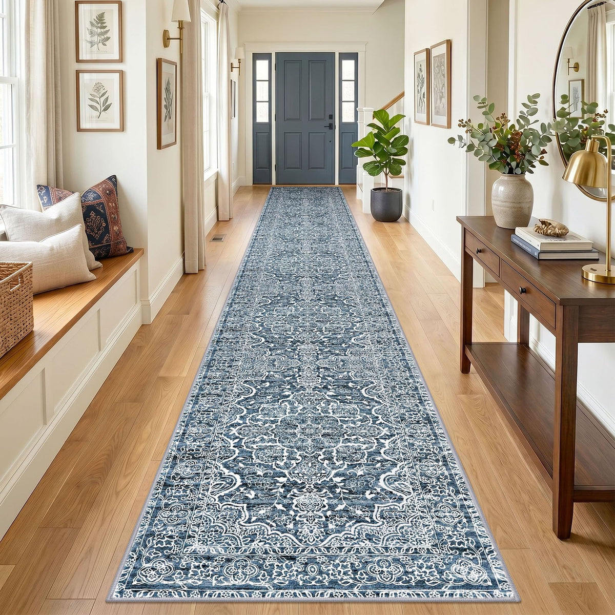 KUTA Entryway Rugs Indoor Washable Small Area Rug 2x3 Blue Entrance Carpet