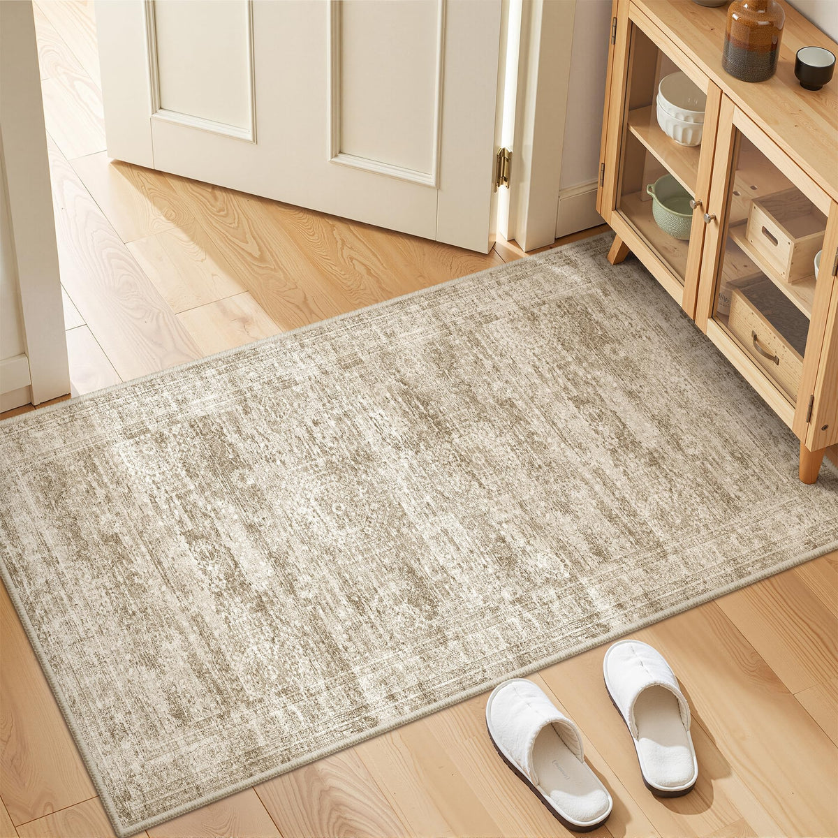 2x8 Runner Rug Non Slip,Washable Hallway Runner Rug,Beige