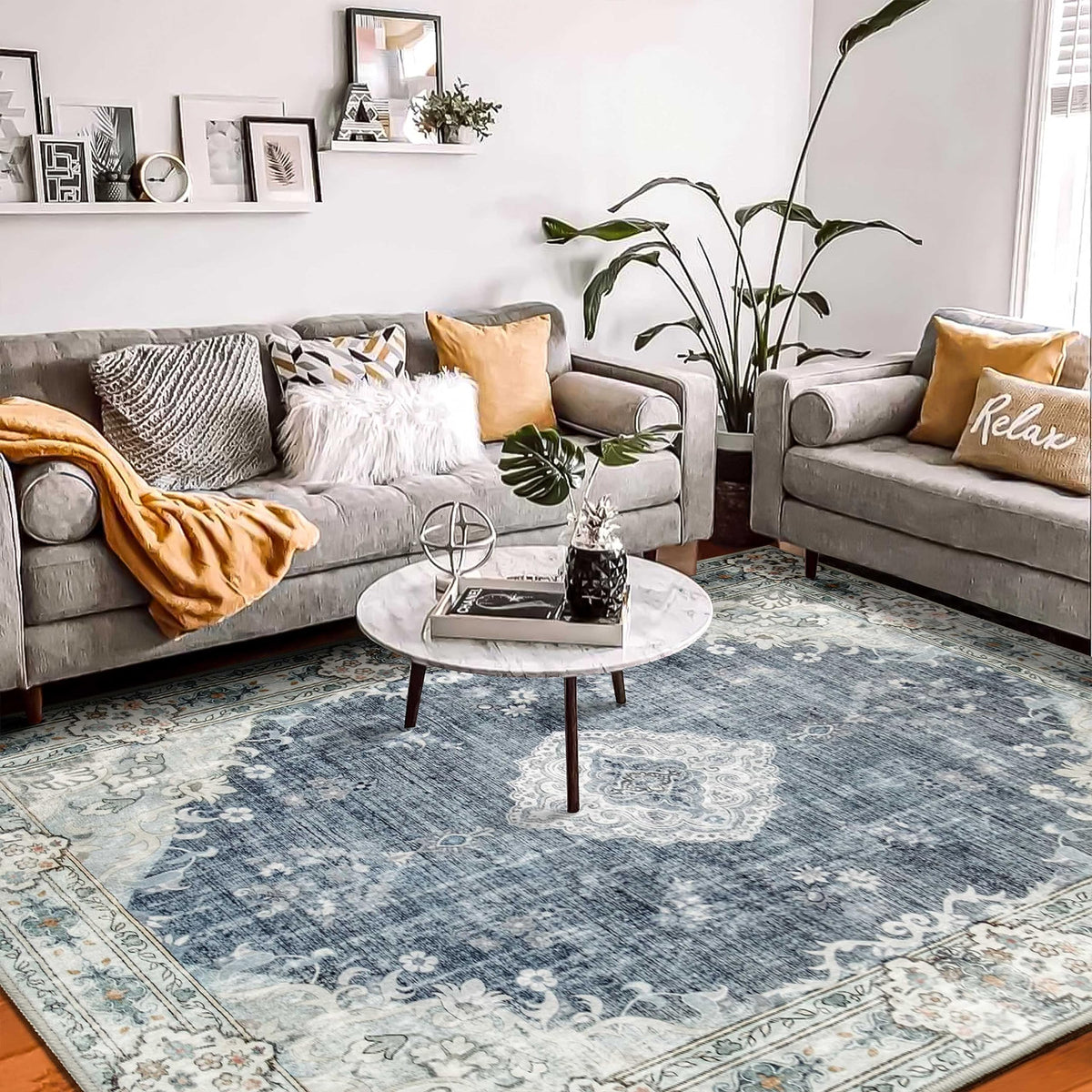 MUJOO Pink Rug 3x5 Washable,Boho Area Rugs Small Non Slip Low-Pile Floral