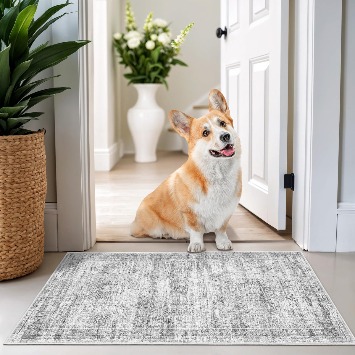 2x8 Runner Rug Non Slip,Washable Hallway Runner Rug,Beige