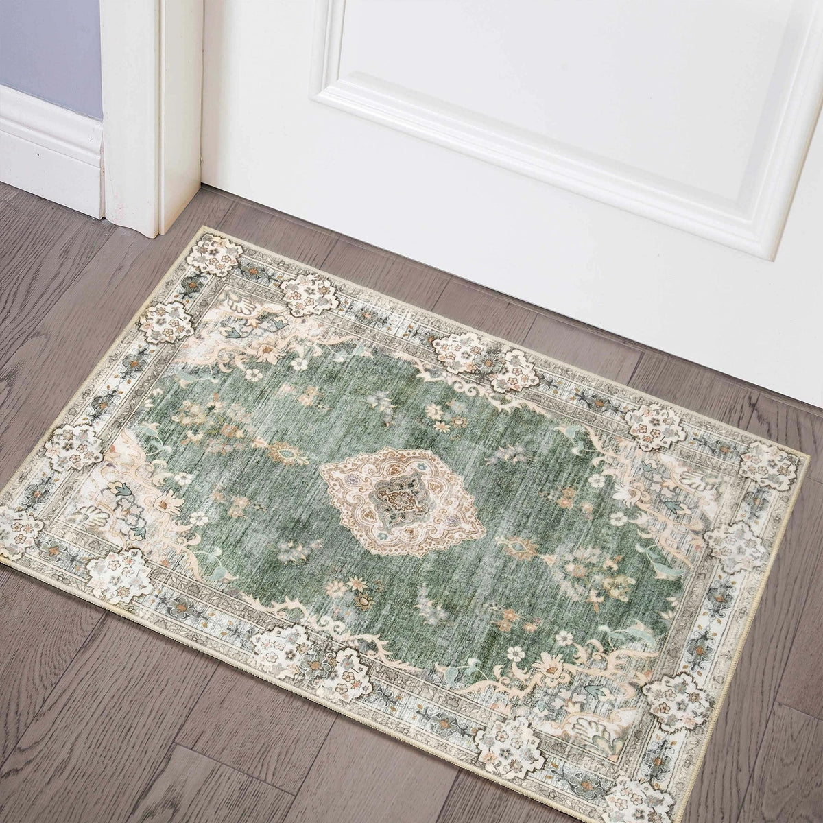 MUJOO Pink Rug 3x5 Washable,Boho Area Rugs Small Non Slip Low-Pile Floral