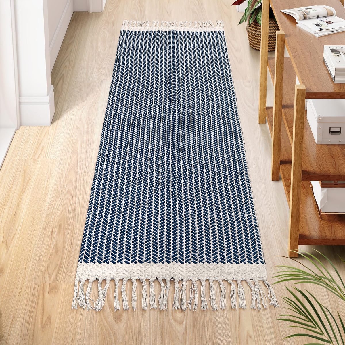 Lahome Belle Boho Bathroom Rugs, Small 2x3 Front Door Mat Lightweight Kitchen Rug Woven Cotton Area Rug with Tassels, Farmhouse Washable Black and White Throw Rug Low Pile Carpet for Entry Laundry