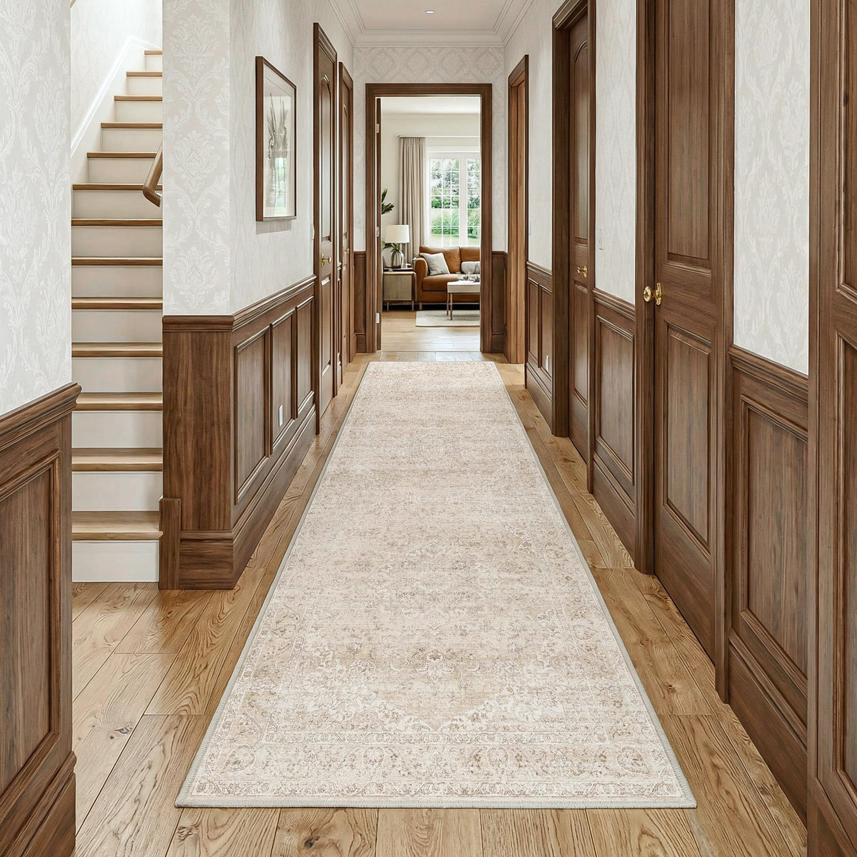 FMFUNCTEX 2x6 Hallway Runner Rug Washable Beige Neutral Vintage Distressed