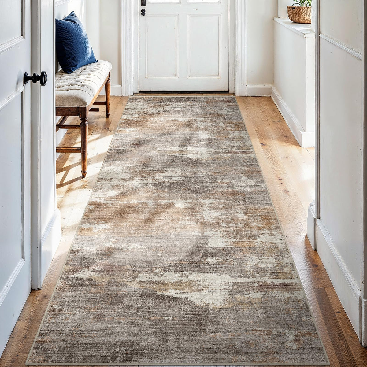 2x5 Runner Rug Washable Moroccan: Non Slip Kitchen Long Floor Mat Beige