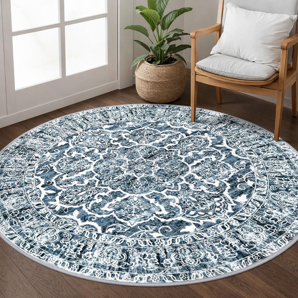 KUTA Entryway Rugs Indoor Washable Small Area Rug 2x3 Blue Entrance Carpet