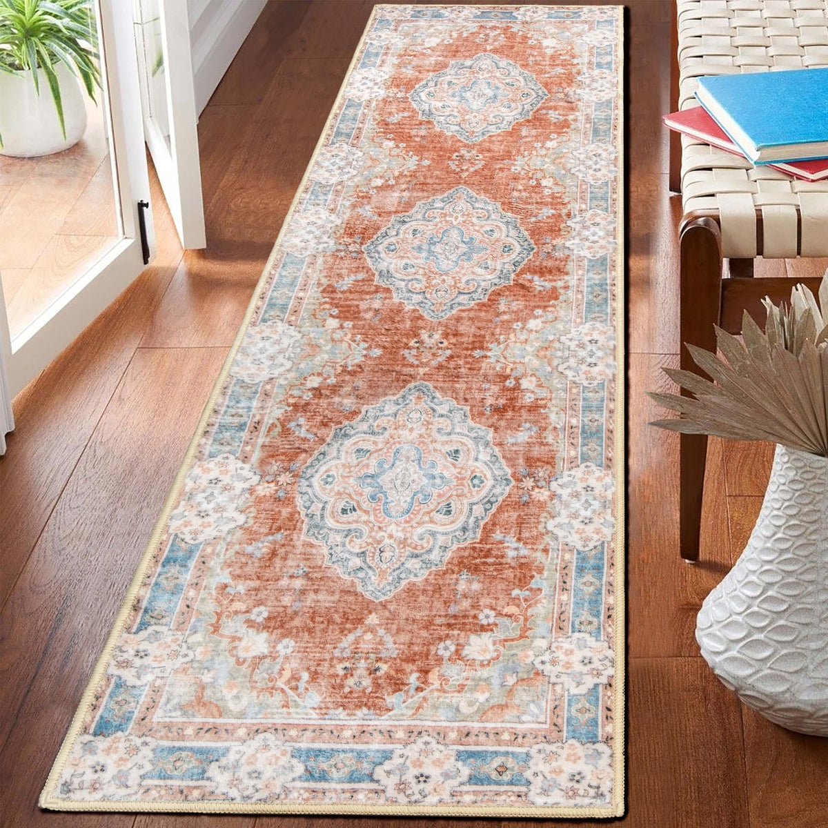 MUJOO Pink Rug 3x5 Washable,Boho Area Rugs Small Non Slip Low-Pile Floral