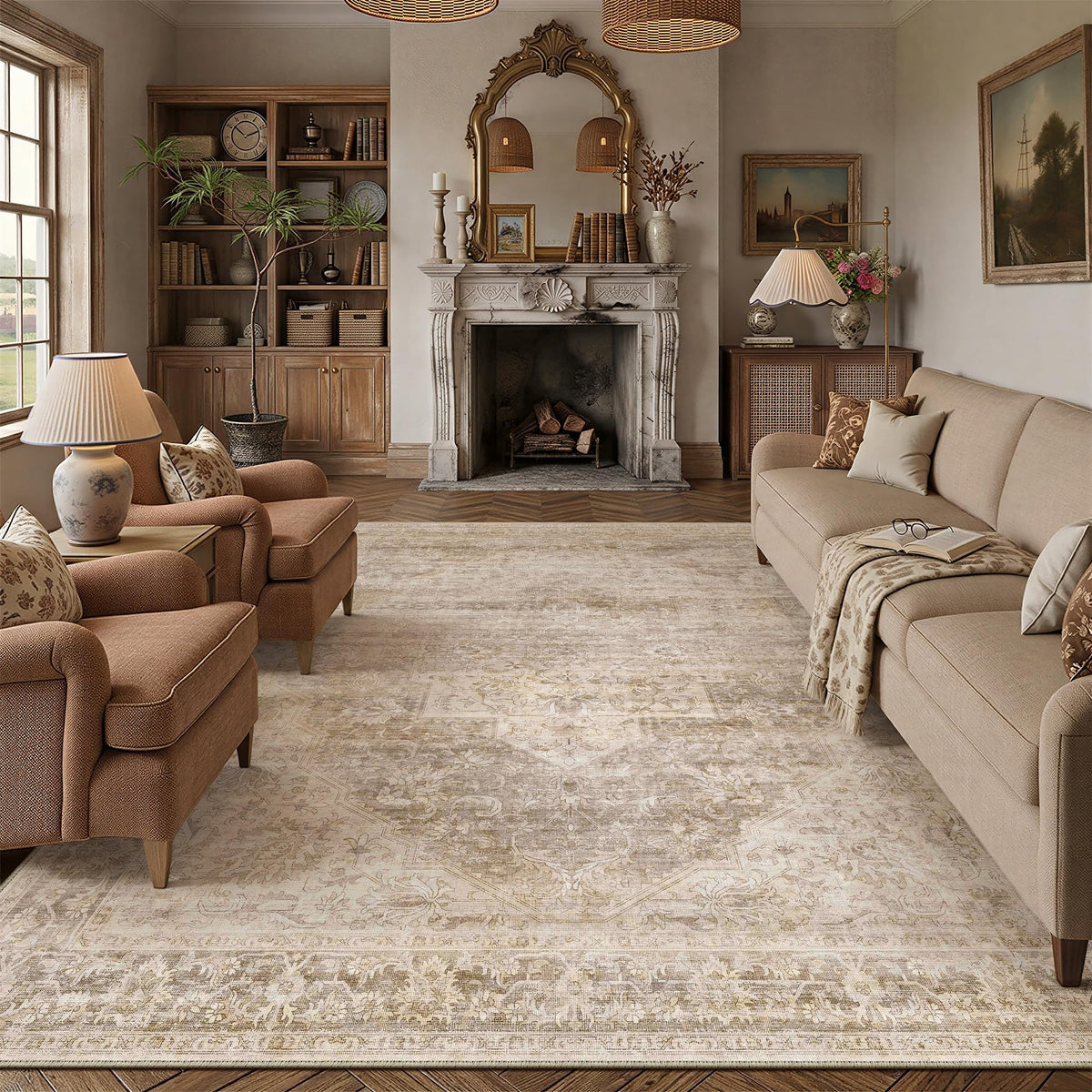 2x3 Beige Neutral Area Rug