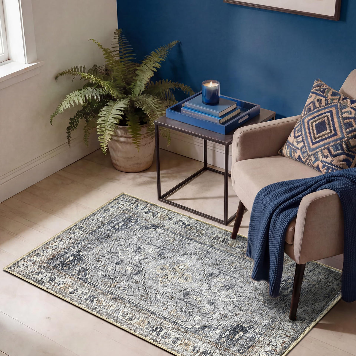 Keen Home Design Vintage Washable Entryway Rug, Non-Slip Low Pile, 2x3