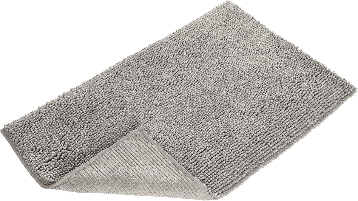 Amazon Basics Platinum Bathroom Rug Mat, Ultra Absorbent Plush Shag, Non-Slip, Quick Drying, Machine Washable, 21" x 34"