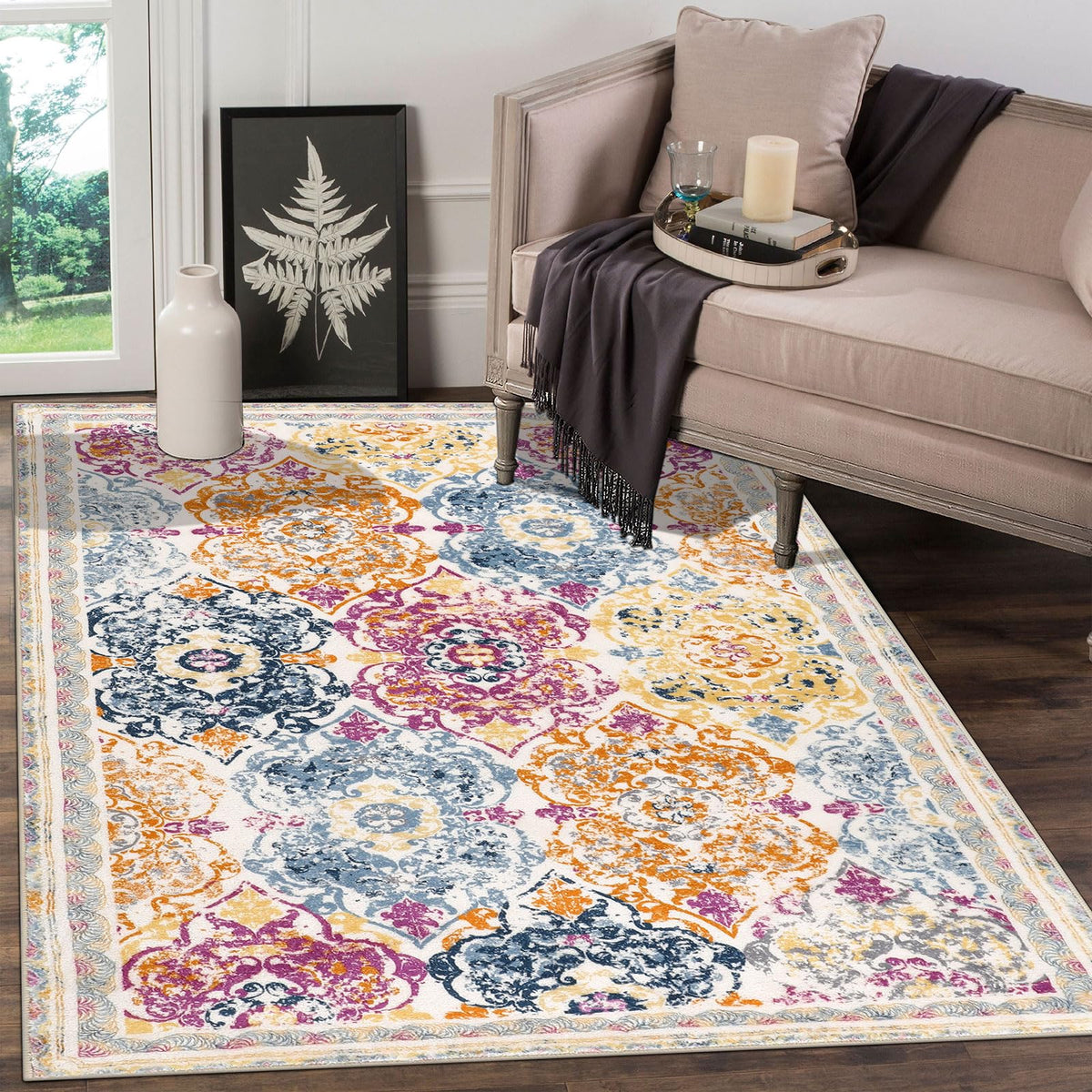 Vaukki Hallway Runner 2x6 ft, Grey Vintage Shaggy Soft Kitchen Rug