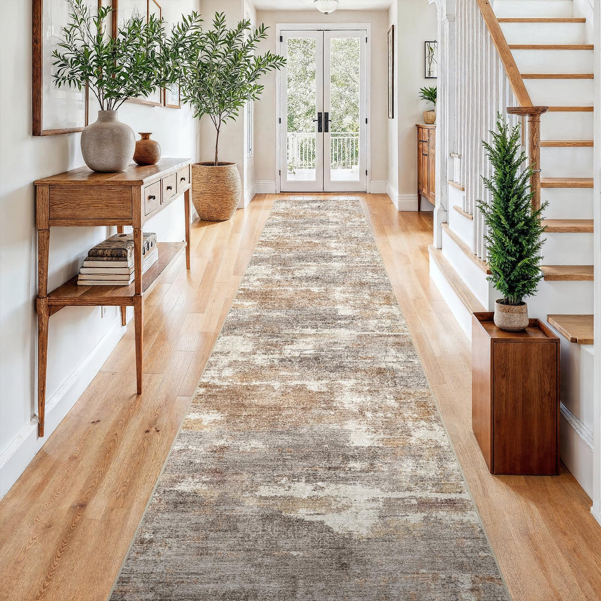 2x5 Runner Rug Washable Moroccan: Non Slip Kitchen Long Floor Mat Beige