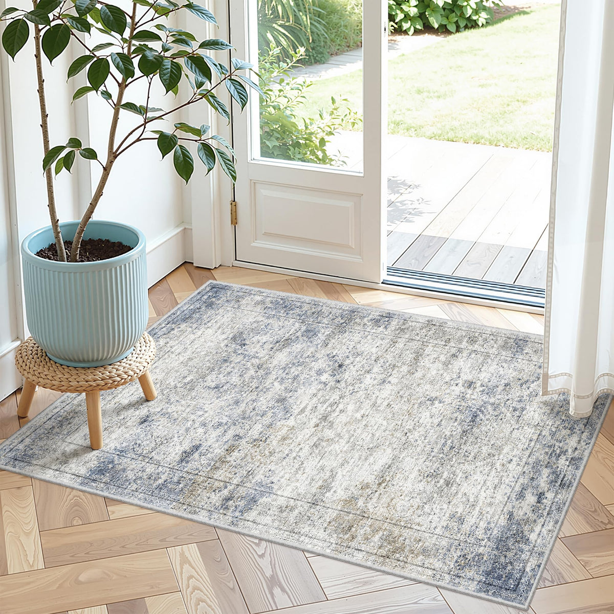 2x8 Runner Rug Non Slip,Washable Hallway Runner Rug,Beige