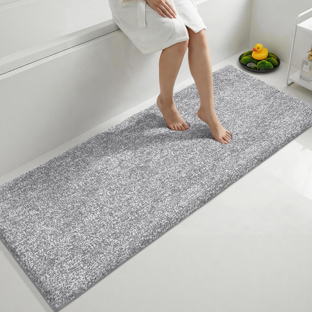 Yimobra Non Slip Machine Washable Bathroom Rug 24x17 Light Beige and White
