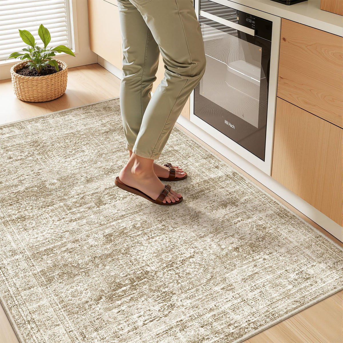 2x8 Runner Rug Non Slip,Washable Hallway Runner Rug,Beige
