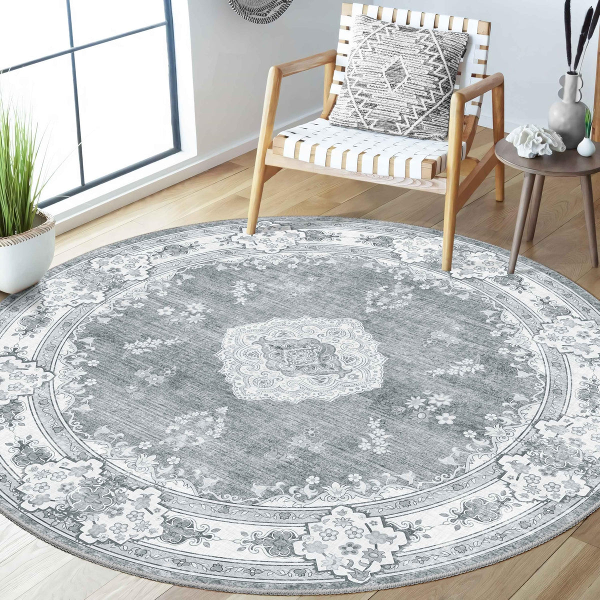 MUJOO Pink Rug 3x5 Washable,Boho Area Rugs Small Non Slip Low-Pile Floral