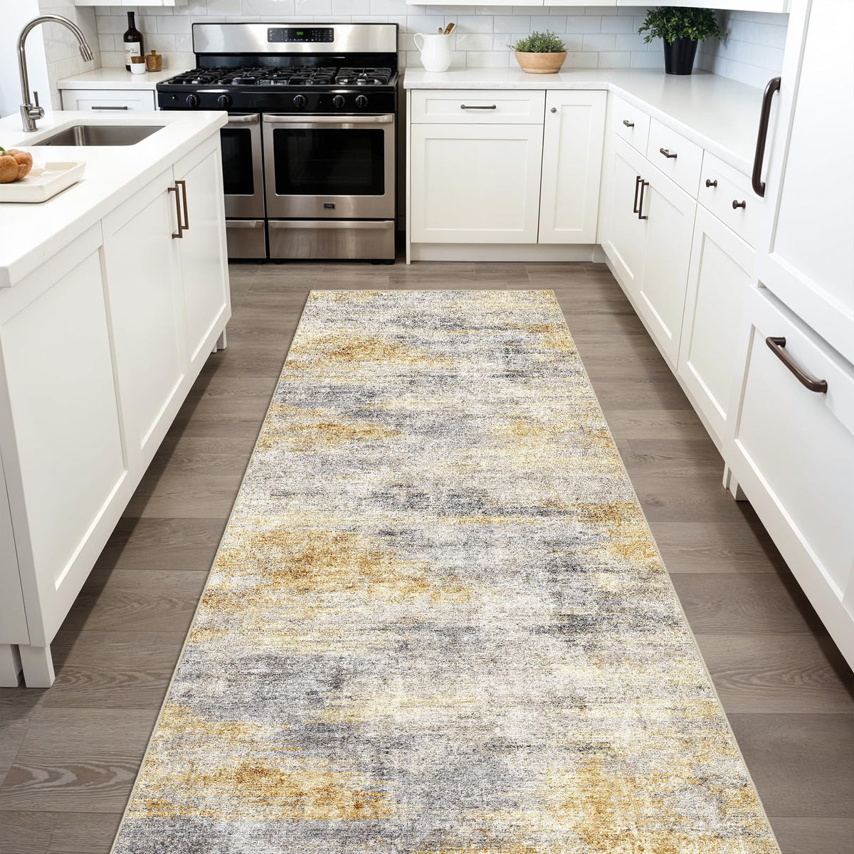 2x5 Runner Rug Washable Moroccan: Non Slip Kitchen Long Floor Mat Beige