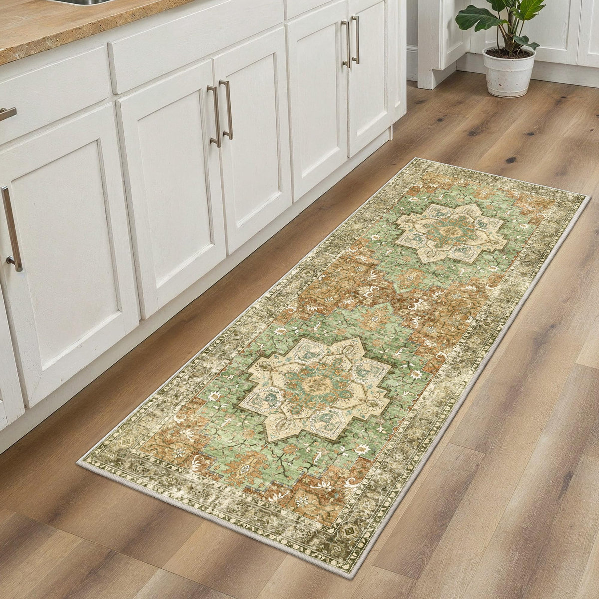 GENIMO 2x5 Washable Runner Rug Non Slip for Hallway, Light Taupe Brown