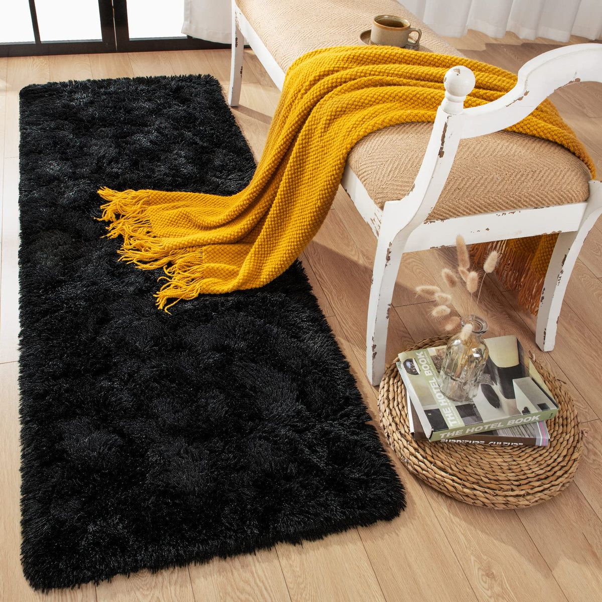 Runner Rug for Bedroom, 2x6 Soft Shag Fluffy Area Rugs for Girls Boy's Room, Plush Shaggy Carpet with Non-Slip Bottom for Living Room Dorm, Olive Green