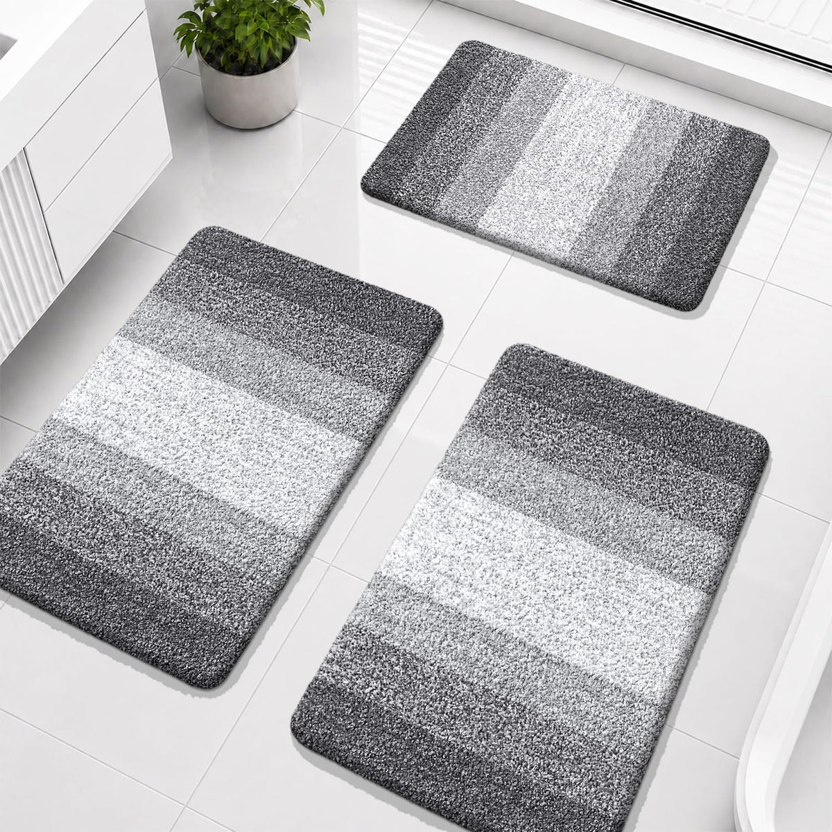 OLANLY Microfiber Bathroom Rugs Sets 3 Piece, Absorbent Bath Mats, Grey