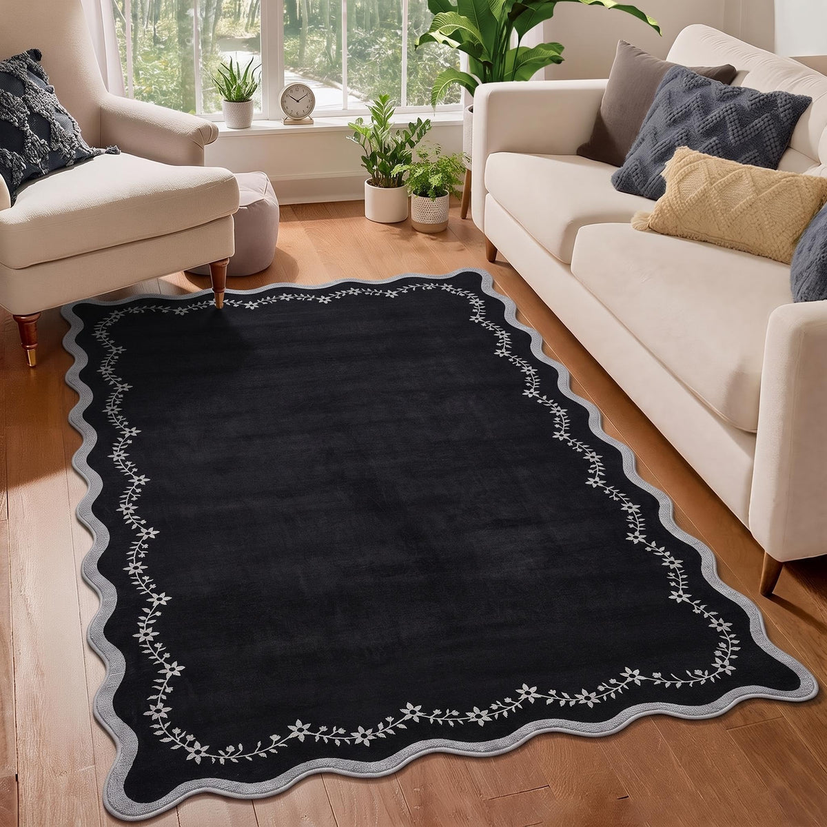 GarveeHome 3x5 Scalloped Washable Area Rug Non Slip Bedroom Entryway Rug
