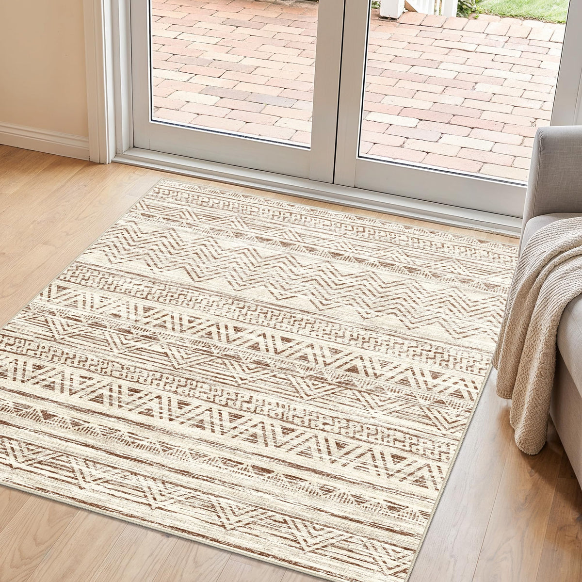 2x5 Runner Rug Washable Moroccan: Non Slip Kitchen Long Floor Mat Beige