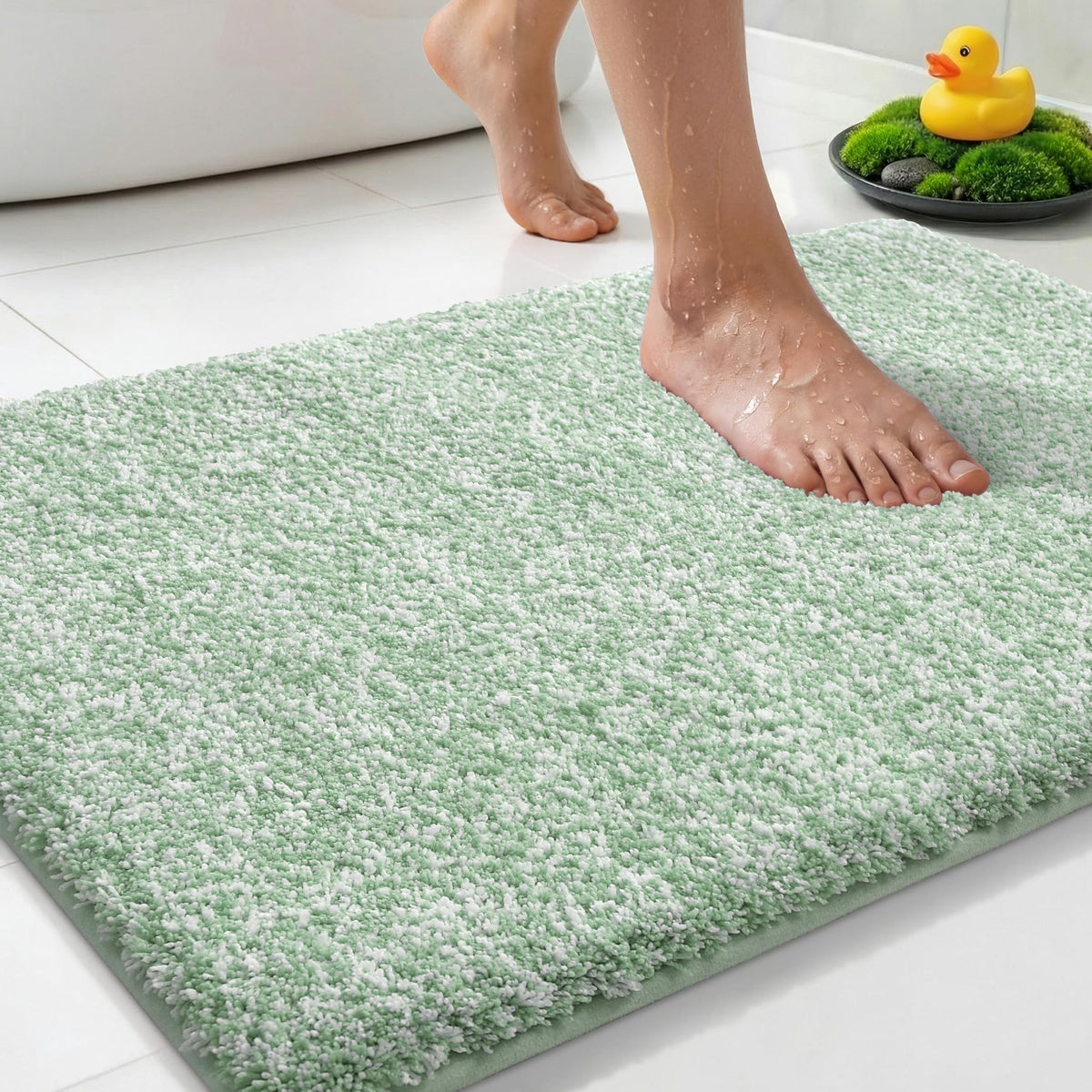 Yimobra Non Slip Machine Washable Bathroom Rug 24x17 Light Beige and White