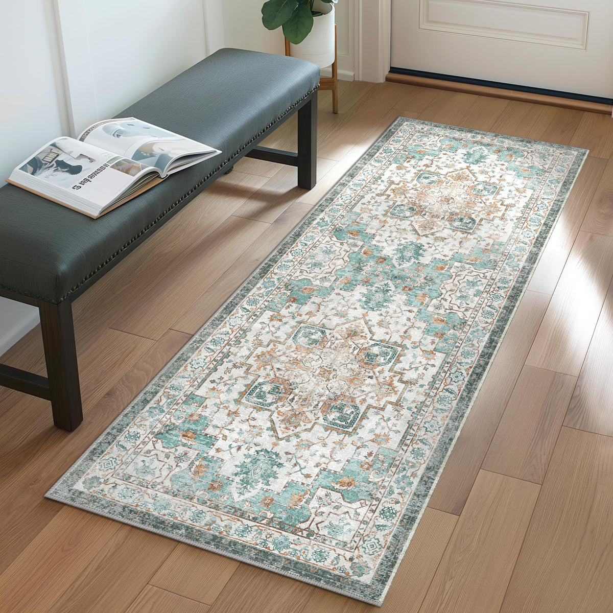 GENIMO 2x5 Washable Runner Rug Non Slip for Hallway, Light Taupe Brown