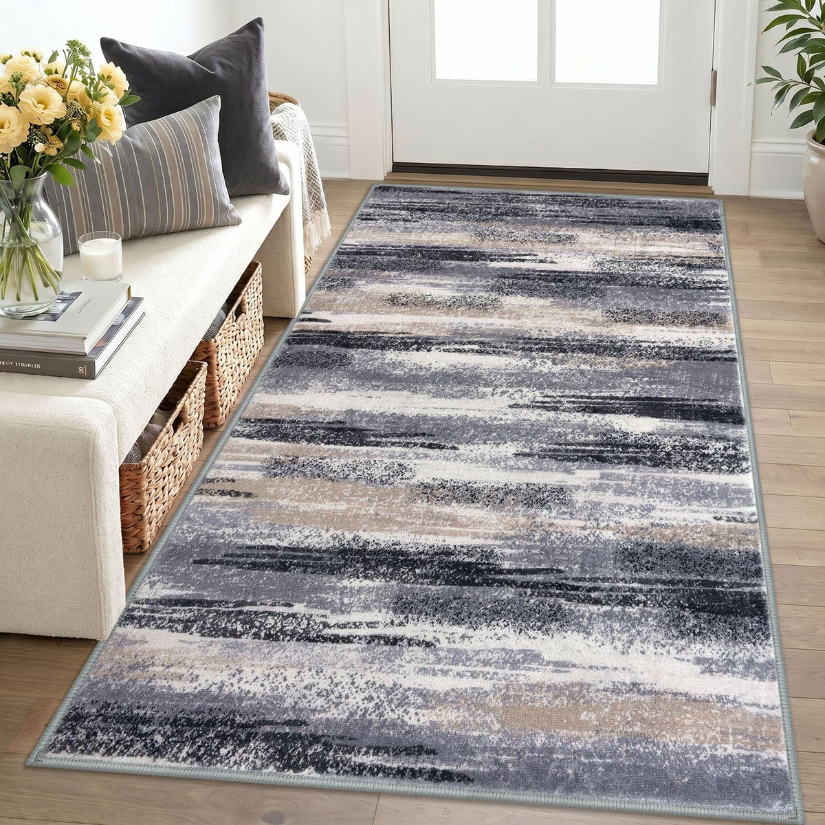 Lansny Abstract 2x3 Area Rug Small Washable Entryway Rug Non Slip Door Mat