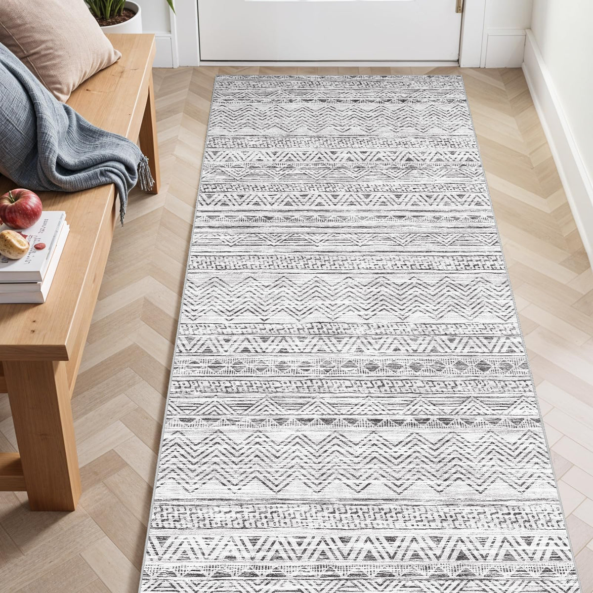 2x5 Runner Rug Washable Moroccan: Non Slip Kitchen Long Floor Mat Beige