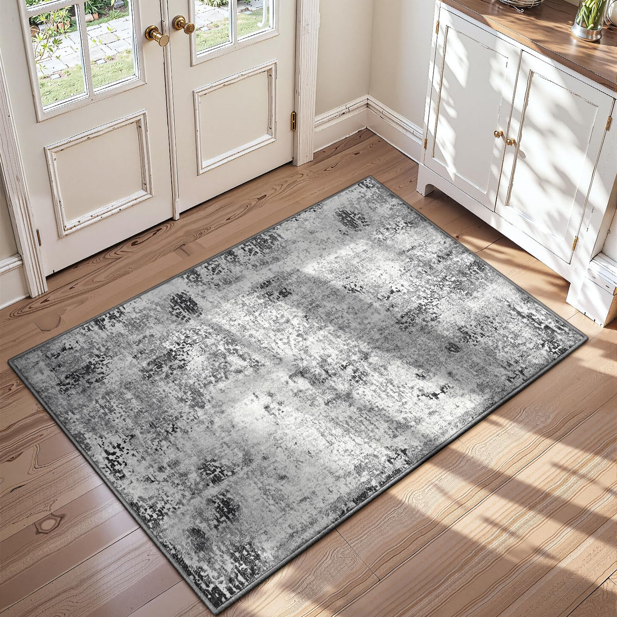 Ompaa 2x6 Rug Runners for Hallways Kitchen Runner Rug Non Slip Washable Grey Long Runner Rugs with Rubber Backing Soft Abstract Carpet Runner for Hallways, Kitchen, Bedroom, Bathroom, Entryway