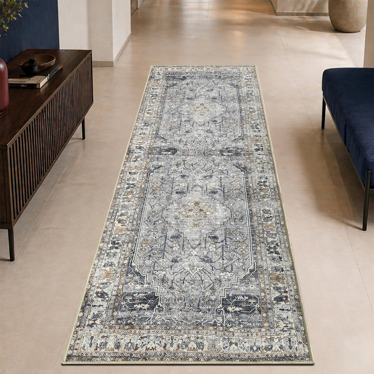 Keen Home Design Vintage Washable Entryway Rug, Non-Slip Low Pile, 2x3