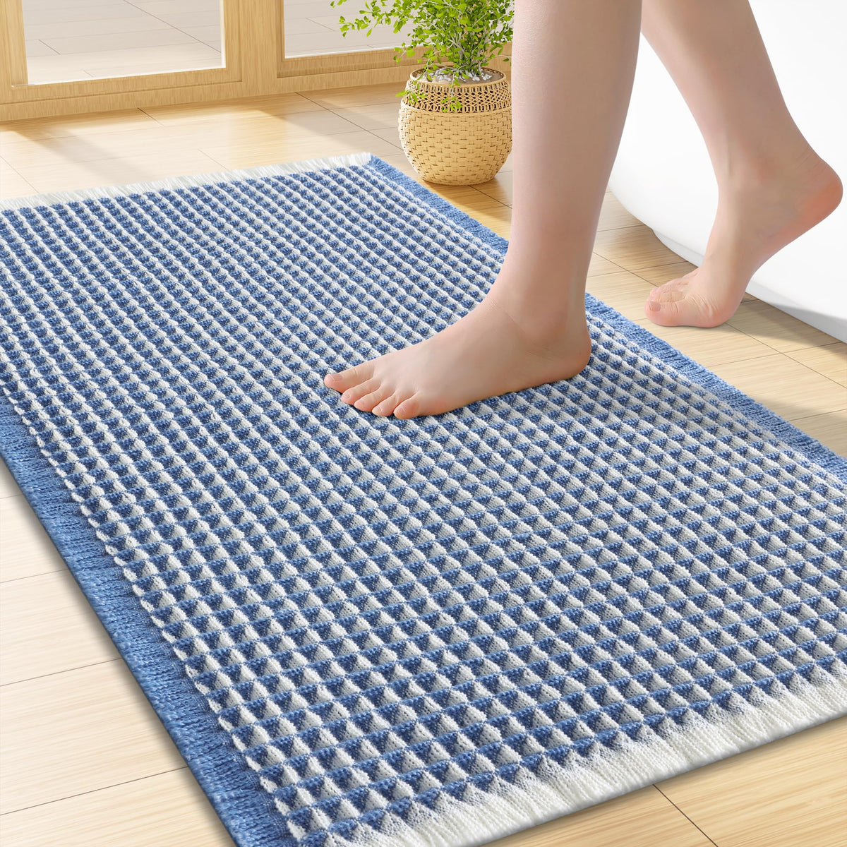 Smiry Waffle Bath Mat 30X20, Extra Soft Absorbent Bathroom Rugs, Brown