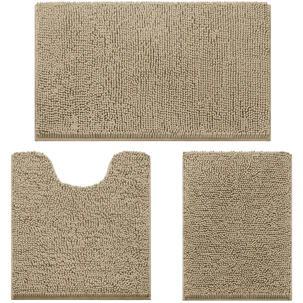 HOMEIDEAS Grey Chenille Bathroom Rugs Set of 3, Non Slip Bath Mat