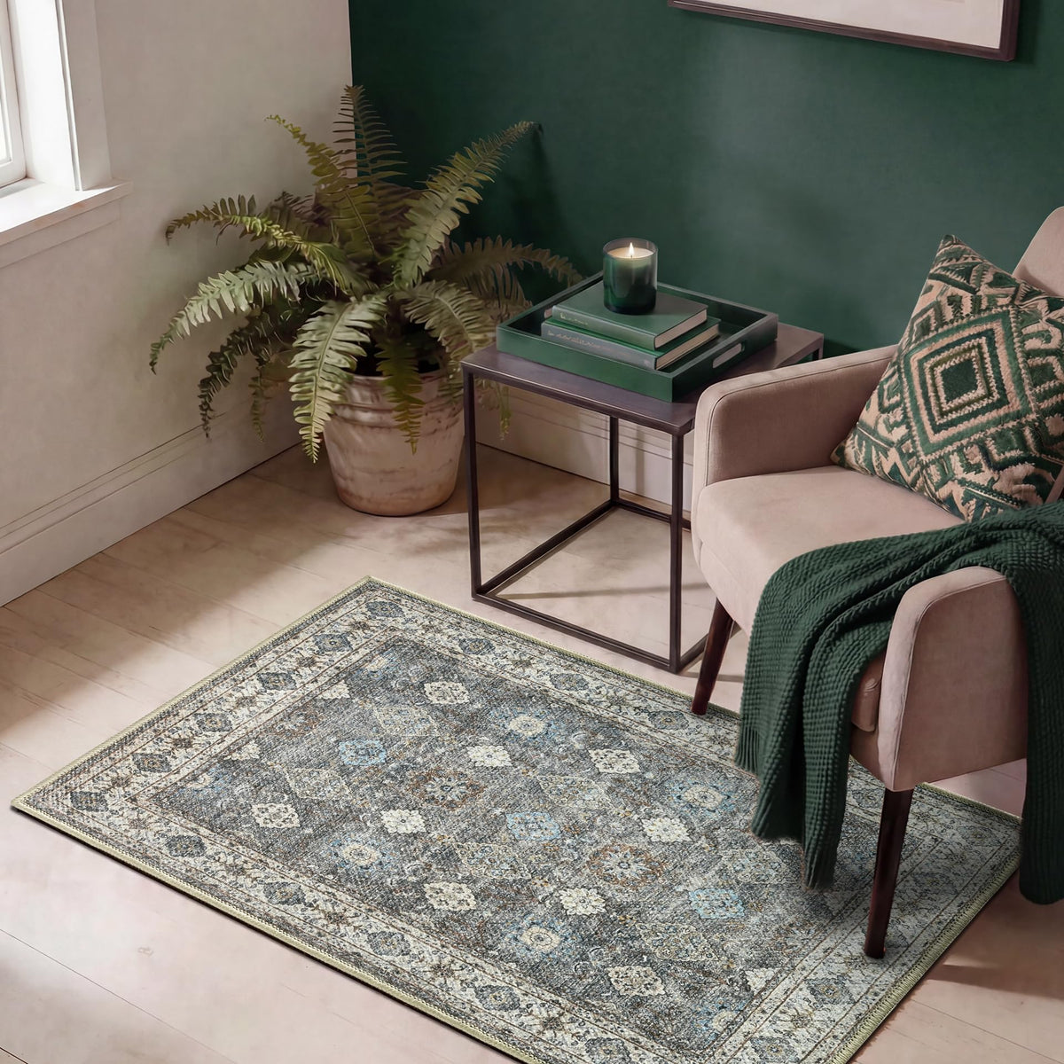 Keen Home Design Vintage Washable Entryway Rug, Non-Slip Low Pile, 2x3