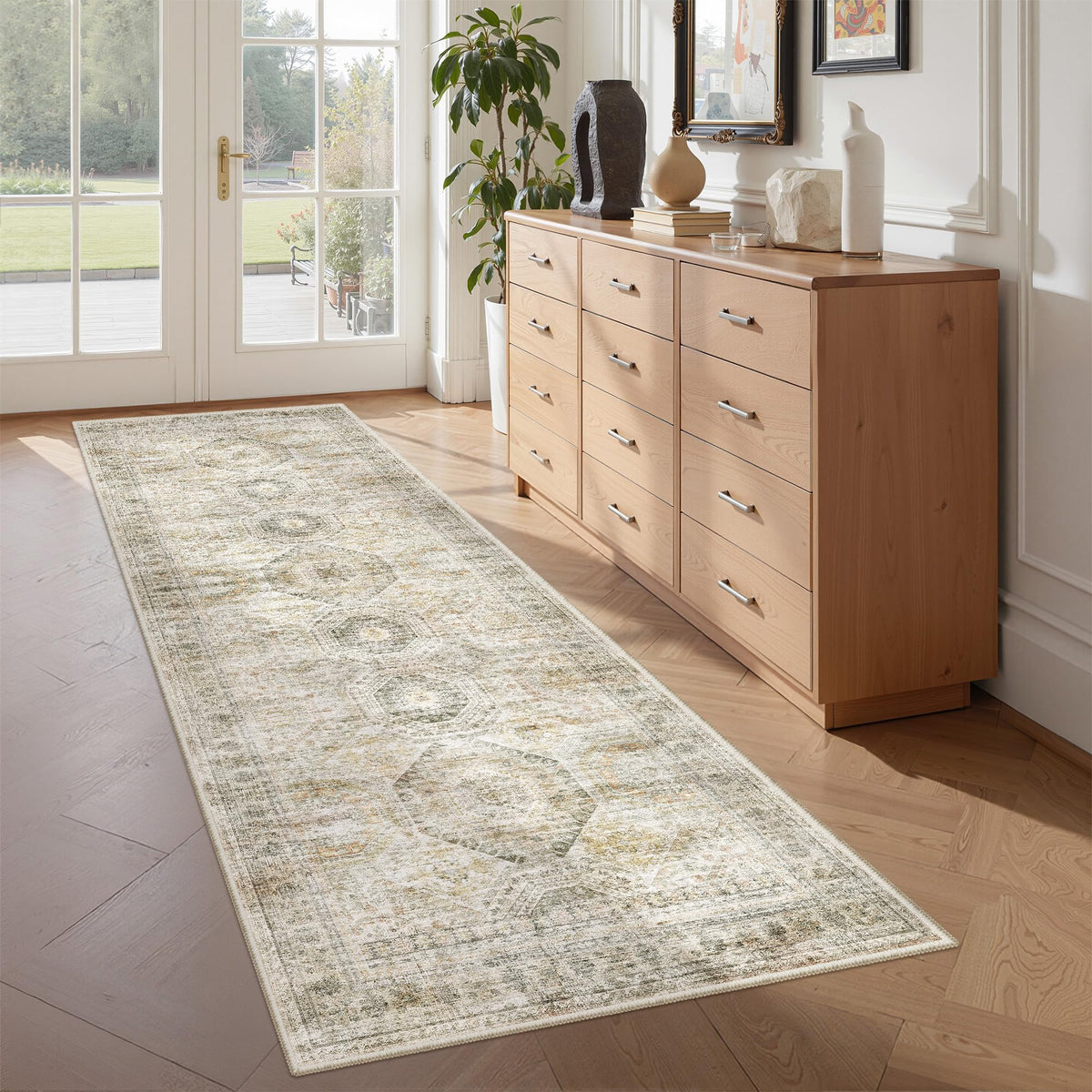 2x8 Runner Rug Non Slip,Washable Hallway Runner Rug,Beige