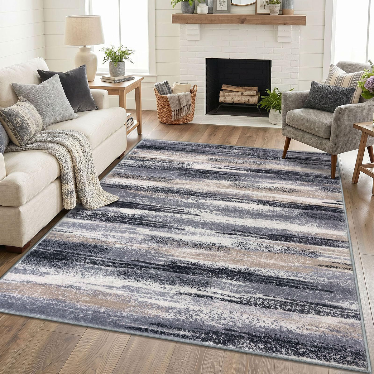 Lansny Abstract Washable 2x6 Runner Rug Non Slip Runners for Hallway